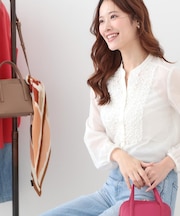 【手洗い可/きれいめ服】シアーローンフリルブラウス
