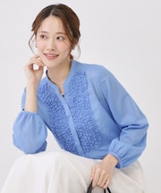 【手洗い可/きれいめ服】シアーローンフリルブラウス