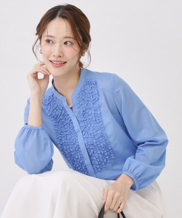 【手洗い可/きれいめ服】シアーローンフリルブラウス