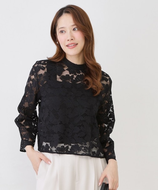 【手洗い可】コットン混レースブラウス
