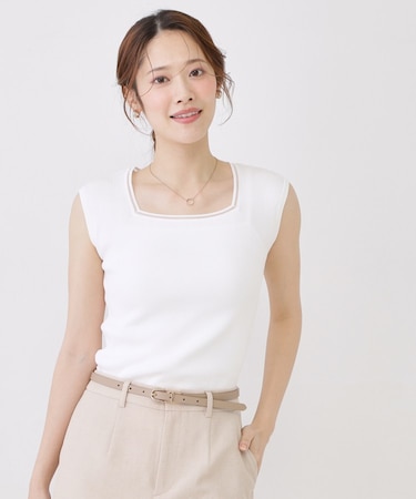 【手洗い可】スクエアノースリーブトップス