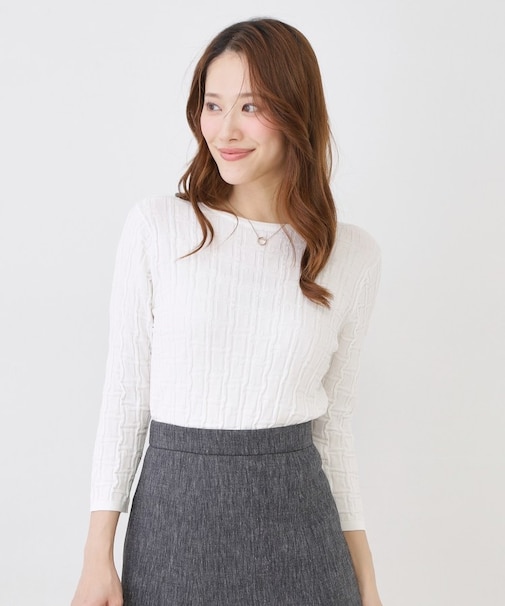 【手洗い可】幾何柄編みニットトップス