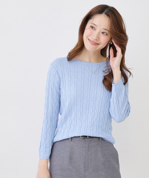 【手洗い可】幾何柄編みニットトップス