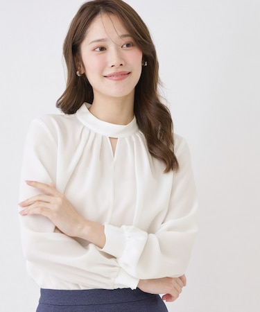 【手洗い可／日本製／一枚着／ジャケットイン】ネックデザインブラウス