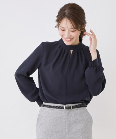 【手洗い可／日本製／一枚着／ジャケットイン】ネックデザインブラウス