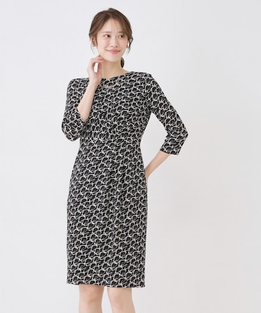 【手洗い可／日本製／ジャージ素材】ジオメトリック柄ワンピース