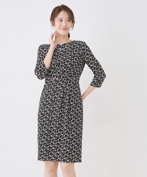 【手洗い可／日本製／ジャージ素材】ジオメトリック柄ワンピース