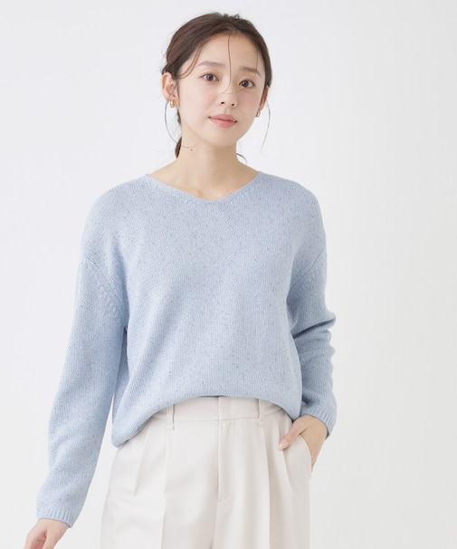 【手洗い可／ラメ混】浅Vネックニットトップス