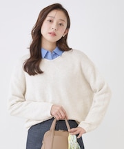 【手洗い可／ラメ混】浅Vネックニットトップス