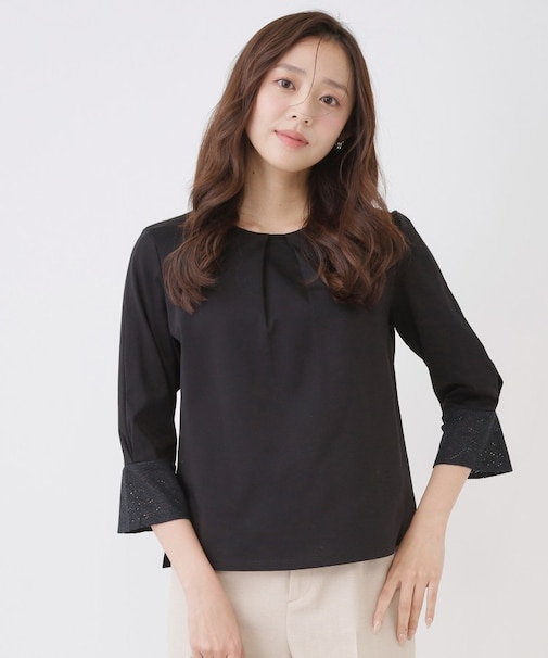 【手洗い可/日本製】レースドッキングのカットソー