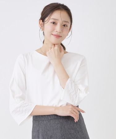 【手洗い可／日本製】レースドッキングのカットソー