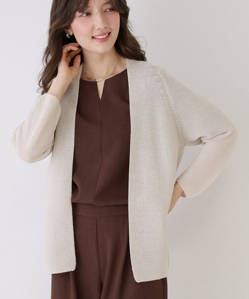 【手洗い可/日本製/清涼感/ヒップ丈】麻調着流しカーディガン