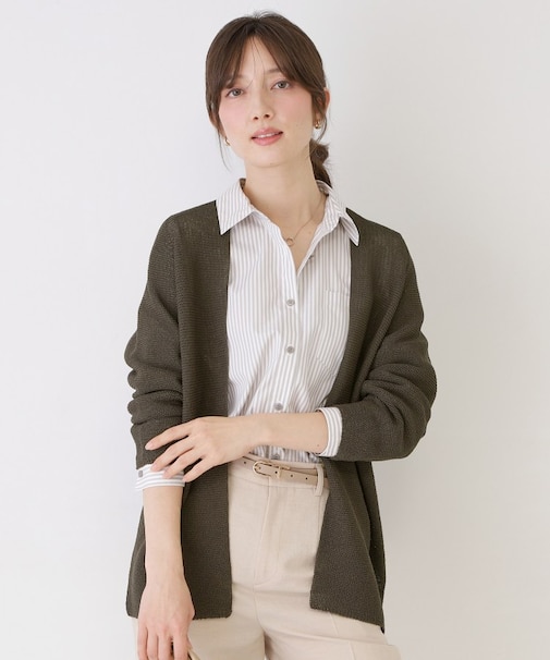 【手洗い可/日本製/清涼感/ヒップ丈】麻調着流しカーディガン