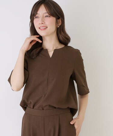 【手洗い可／日本製／セットアップ可】キーネックブラウス