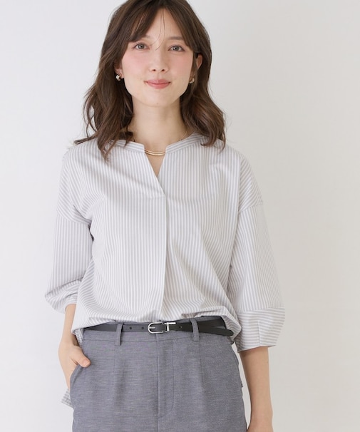 【手洗い可／日本製】ストライプ柄ジャージートップス