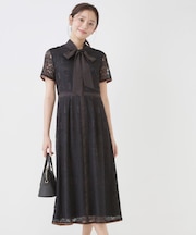 【リボン取り外し可】ボウタイ付レースワンピース