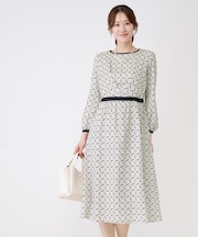 【手洗い可】ニット×幾何柄プリントドッキングワンピース