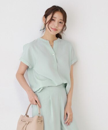 【手洗い可／セットアップ可】キーネックブラウス