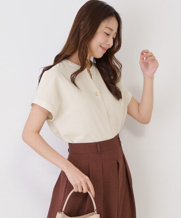 【手洗い可／セットアップ可】キーネックブラウス