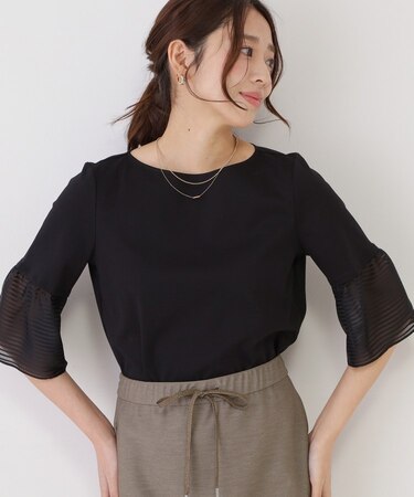 【5分袖／日本製／接触冷感】異素材ドッキングカットソー