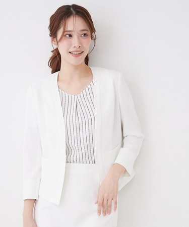 【手洗い可／日本製／裏地無し／UV／清涼感／セットアップ可】麻調合繊カラーレスジャケット