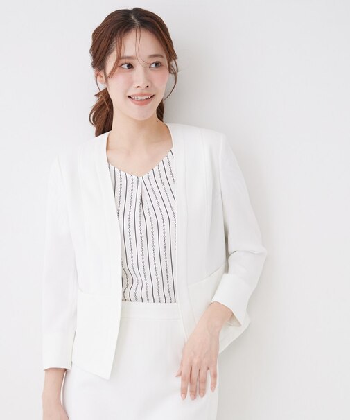 【手洗い可／日本製／裏地無し／UV／清涼感／セットアップ可】麻調合繊カラーレスジャケット