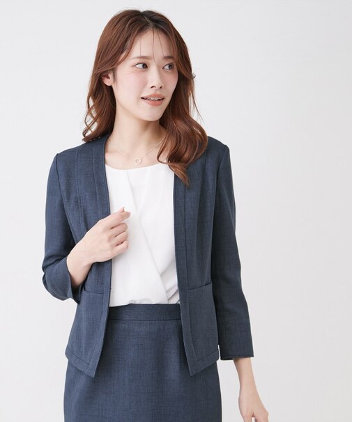 【手洗い可／日本製／裏地無し／UV／清涼感／セットアップ可】麻調合繊カラーレスジャケット