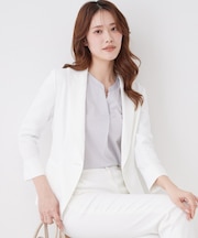 【手洗い可／日本製／7分袖／UVケア】リネンライク テーラードジャケット