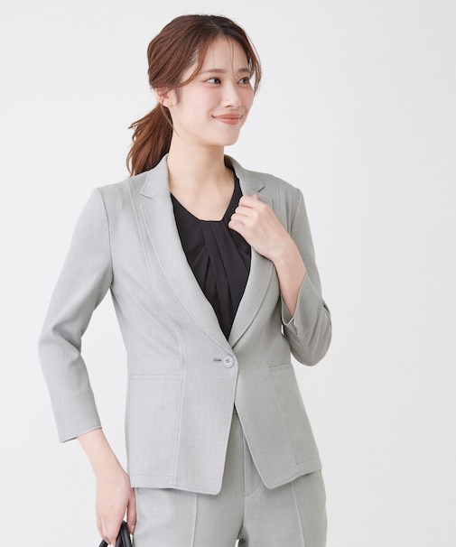 【手洗い可／日本製／7分袖／UVケア】リネンライク テーラードジャケット