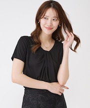 【手洗い可／日本製／一枚着／ジャケットイン】タックデザインのジャージートップス