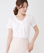 【手洗い可／日本製／一枚着／ジャケットイン】タックデザインのジャージートップス