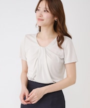 【手洗い可／日本製／一枚着／ジャケットイン】タックデザインのジャージートップス