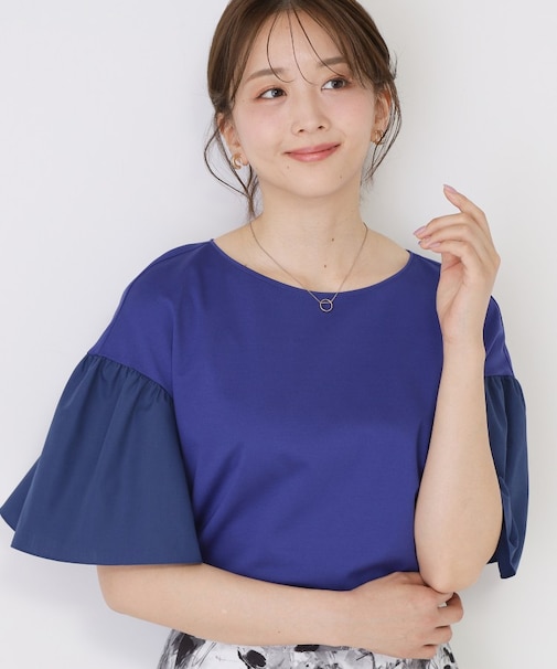 【手洗い可/日本製】ギャザーフレアスリーブ プルオーバー