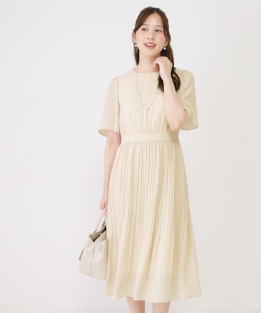 【手洗い可】プリーツ加工フレアワンピース