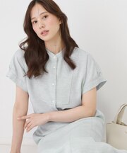 【手洗い可/清涼感/セットアップ可】麻調合繊シャツ