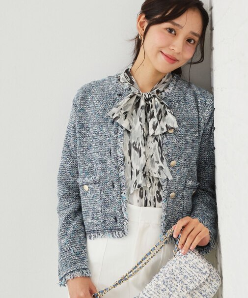 【手洗い可】ツイード調ニットカーディガン