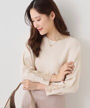 【手洗い可】オーガンジーフラワーニット