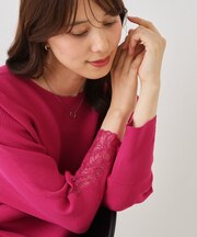 【手洗い可】オーガンジーフラワーニット