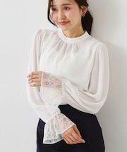 【日本製】袖口レースブラウス