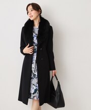 【日本製／フォックスファー／カシミヤ混】ファー付ウール混コート