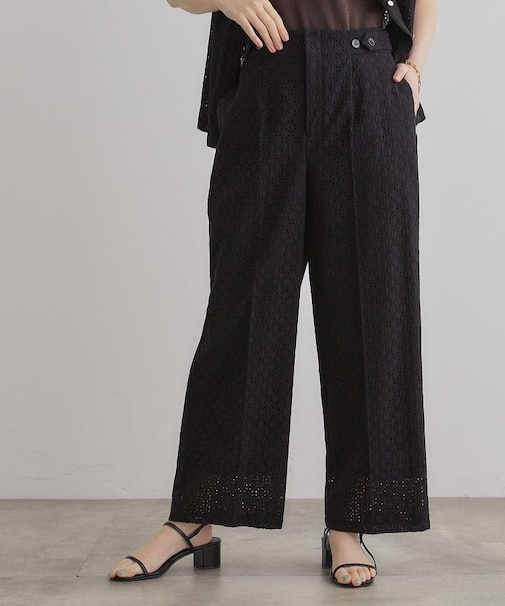 【レースの透け感が軽やか】エンブロイダリーレースワイドパンツ