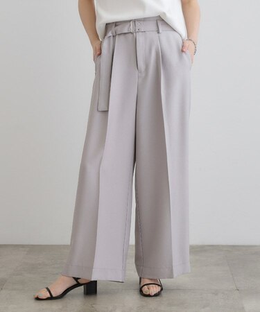 デニムライクベルト付きワイドパンツ