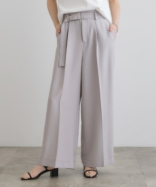 デニムライクベルト付きワイドパンツ