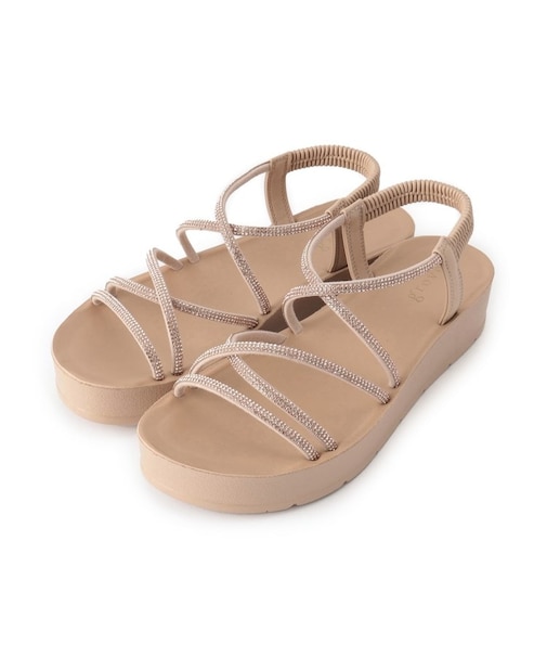 【新色追加・人間工学】ワンタッチラインストーンストラップ厚底サンダル