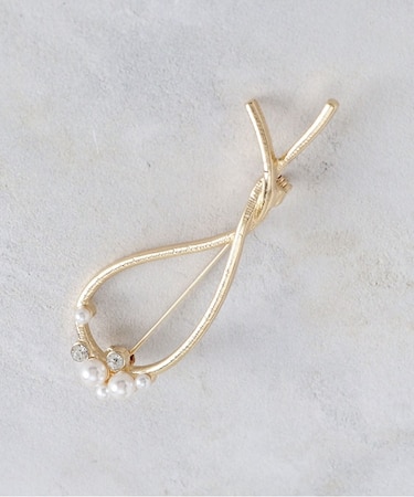 細メタルパール調ビジューブローチ【入卒対応可】