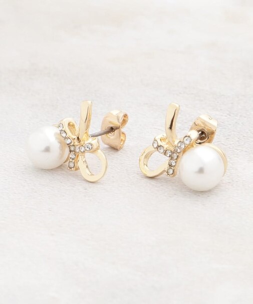 フェイクパールビジューリボンピアス【入卒対応可】