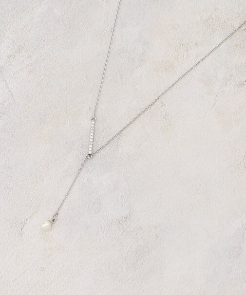 パール調ビジューバーY字ショートネックレス