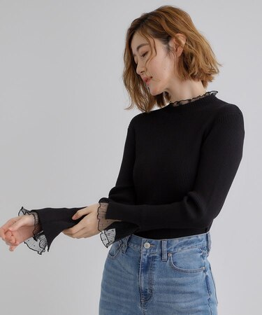 チュールプリーツレイヤードプルオーバー