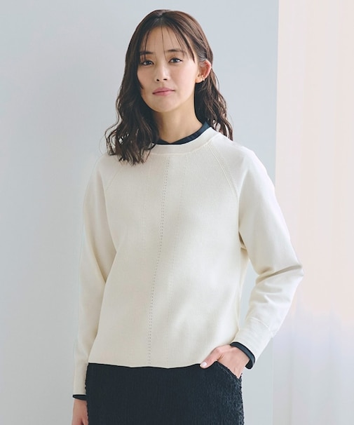畦編みクルーネックニット