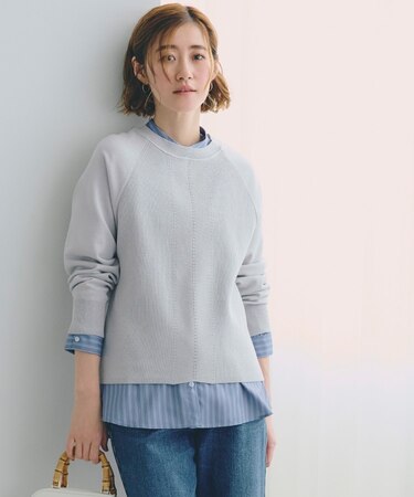 畦編みクルーネックニット